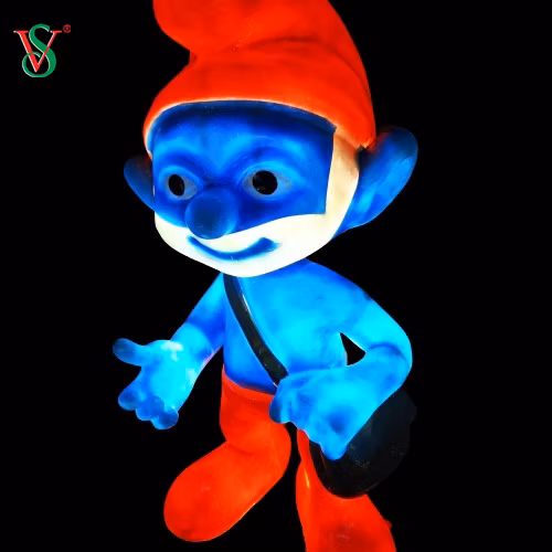 Escultura Smurf de fibra de vidro de personagens de desenhos animados personalizados com luzes